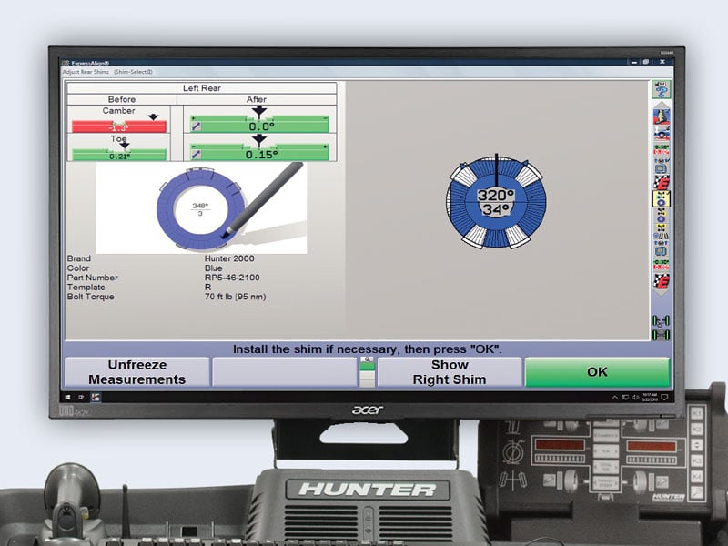 hunter winalign shim select feature shown on computer screen