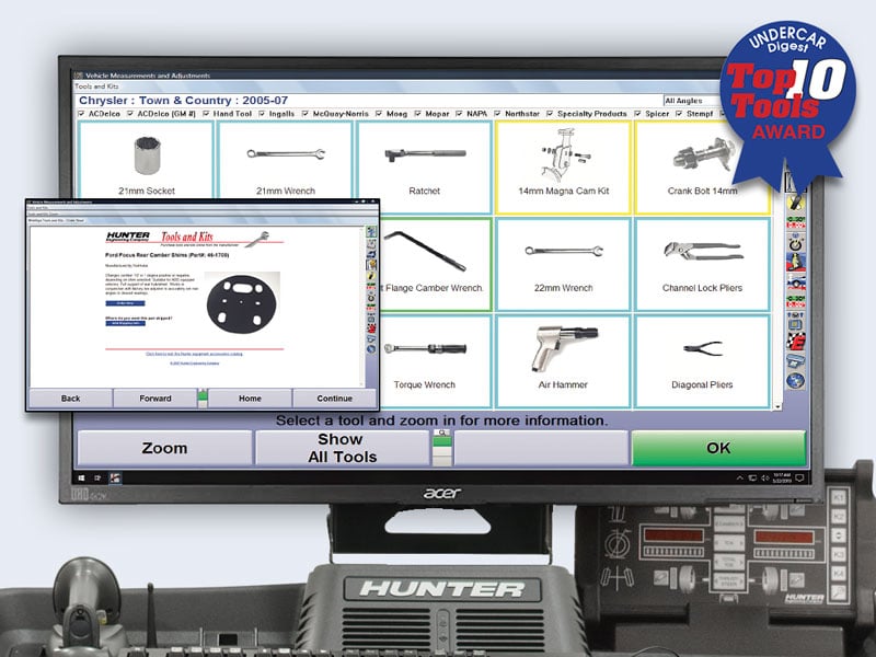 computer screen showing hunter winalign tools and kit feature