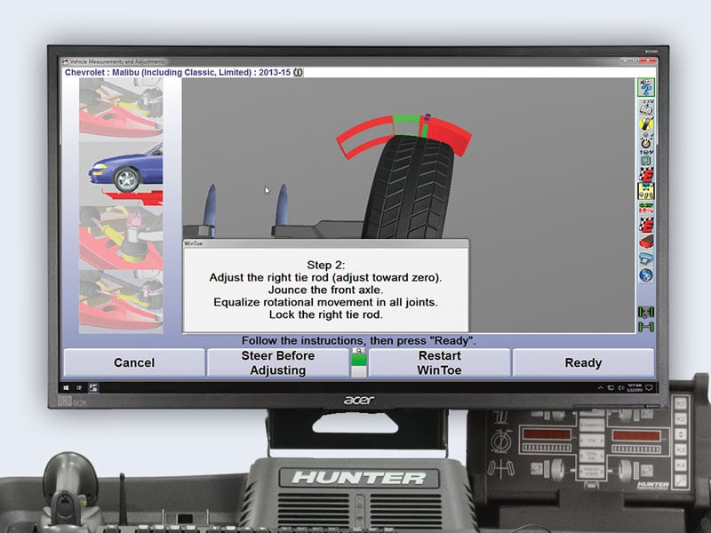 monitor showing wintoe adjustment through winalign software