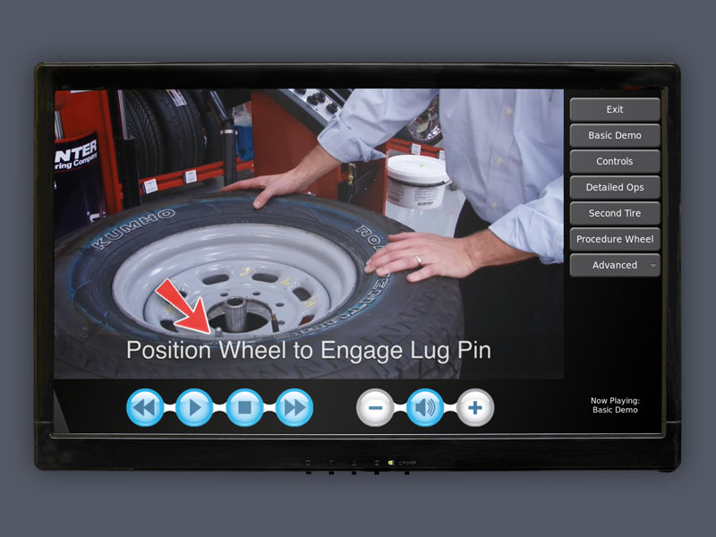 training video feature shown on revolution tire changer monitor